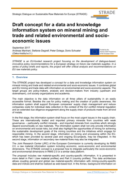 Draft Concept for a Data and Knowledge Information System on Mineral Mining and Trade and Related Environmental and Socio- Economic Issues