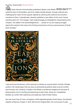 Review: Fear of Lions in 2005, Goan Historian Amita Kanekar Published a Spoke in the Wheel, Her ﬁrst Novel