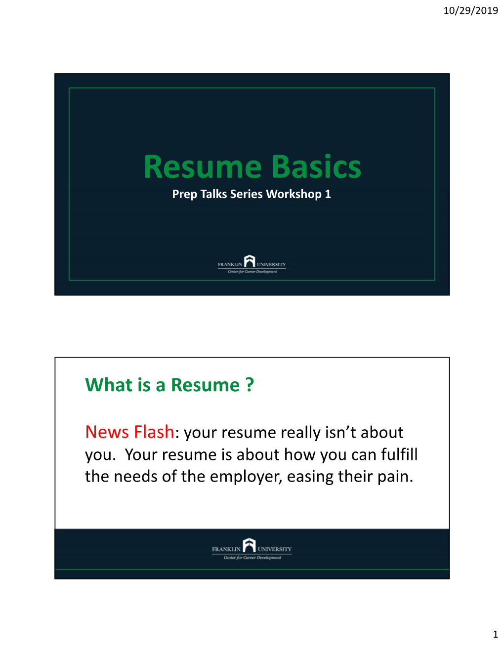 Resume Basics Prep Talks Series Workshop 1