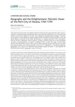 Geography and the Enlightenment: Patriotic Views of the Port City of Havana, 1761–1791