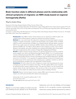 Brain Function State in Different Phases and Its Relationship with Clinical Symptoms of Migraine: an Fmri Study Based on Regional Homogeneity (Reho)