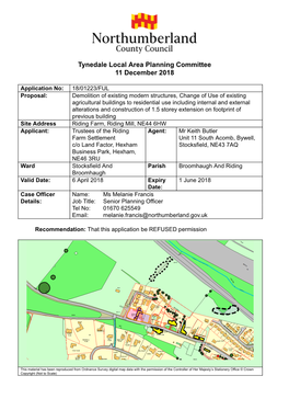 Tynedale Local Area Planning Committee 11 December 2018