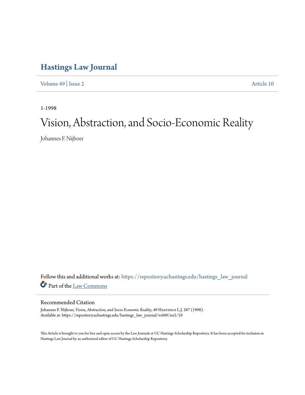 Vision, Abstraction, and Socio-Economic Reality Johannes F