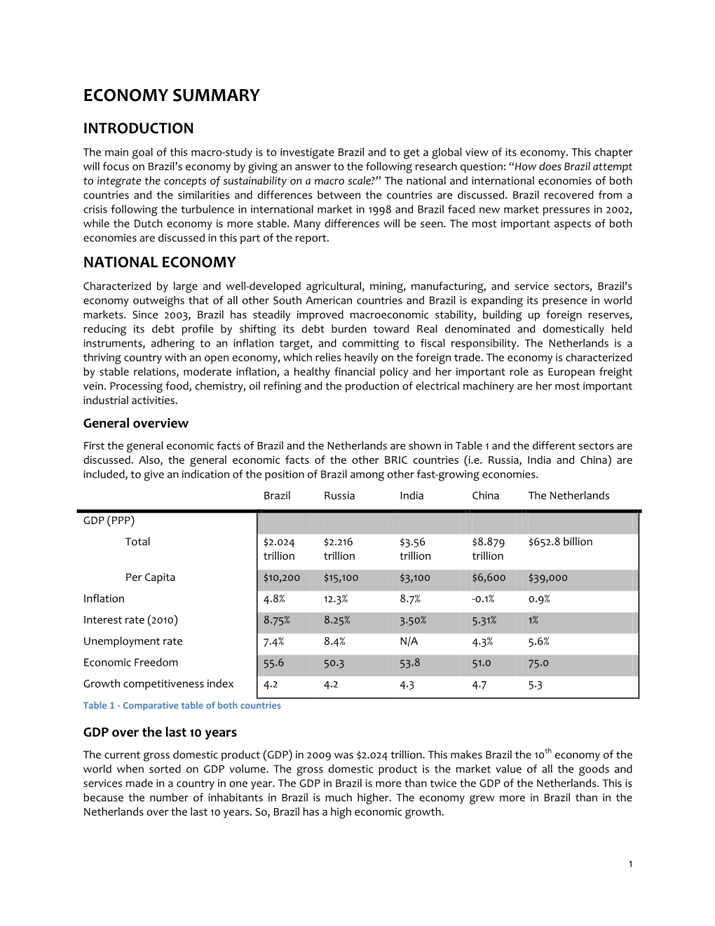 ECONOMY SUMMARY INTRODUCTION the Main Goal of This Macro-Study Is to Investigate Brazil and to Get a Global View of Its Economy