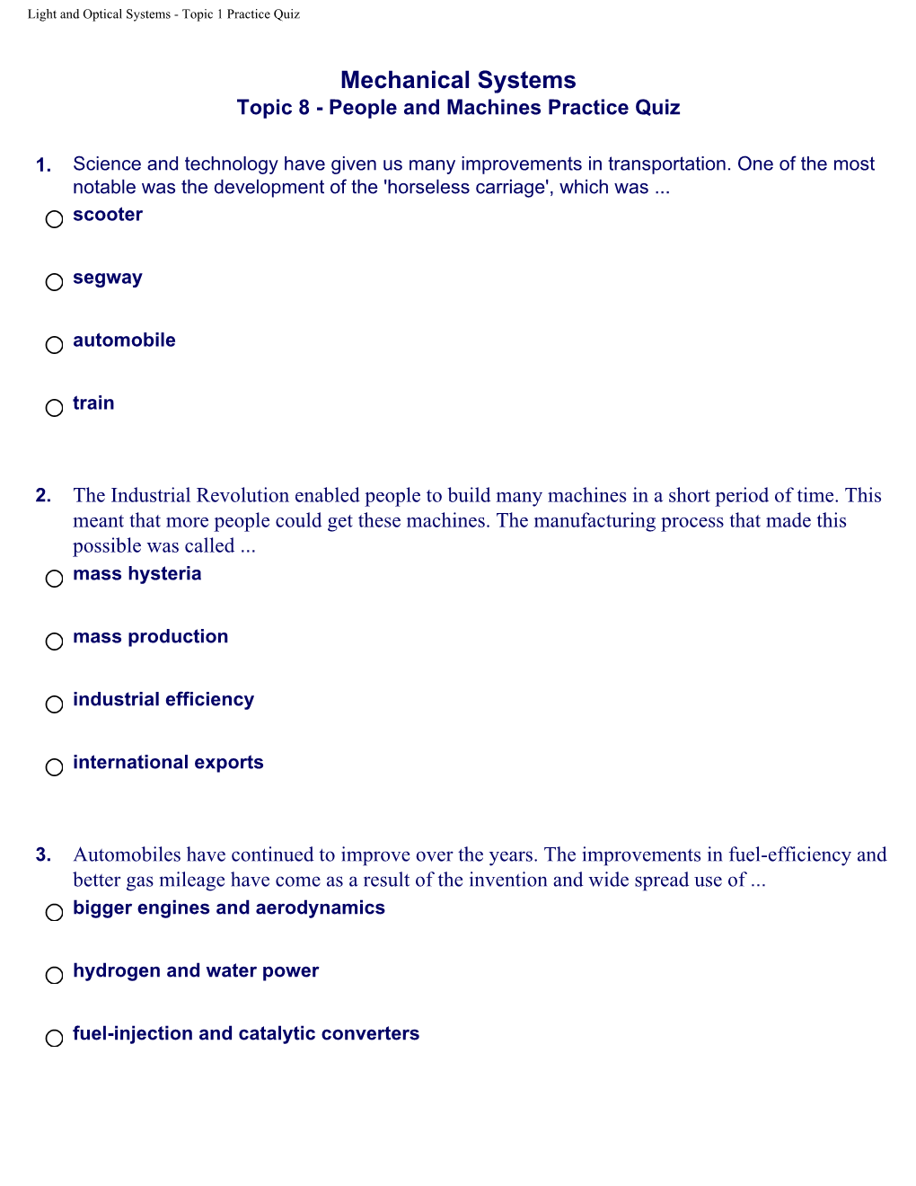 Light and Optical Systems - Topic 1 Practice Quiz