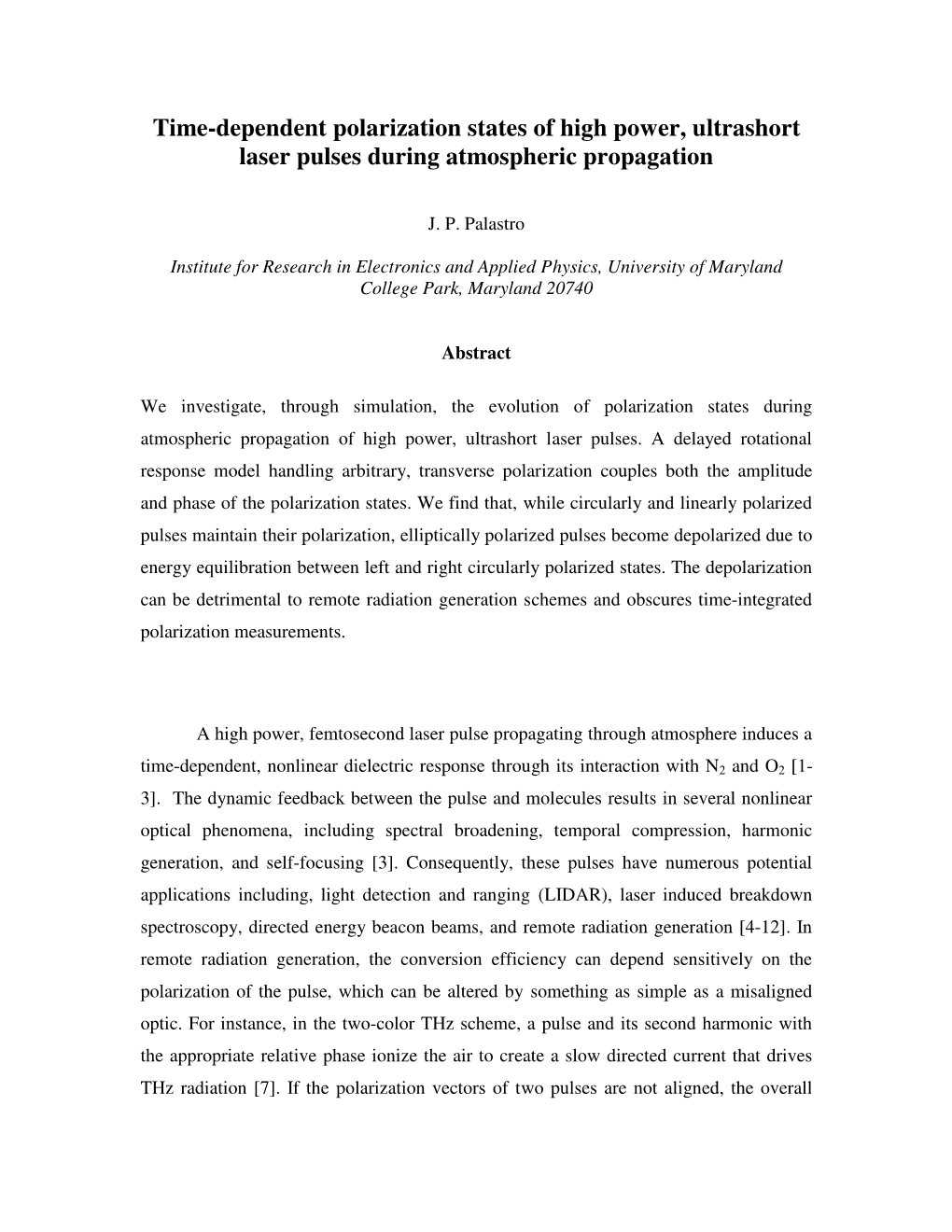 Time-Dependent Polarization States of High Power, Ultrashort Laser Pulses During Atmospheric Propagation