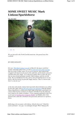 SOME SWEET MUSIC Mark Linkous/Sparklehorse on Blurt Online Page 1 of 4