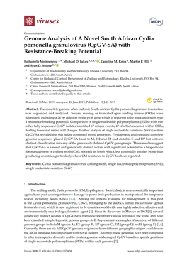 Genome Analysis of a Novel South African Cydia Pomonella Granulovirus (Cpgv-SA) with Resistance-Breaking Potential