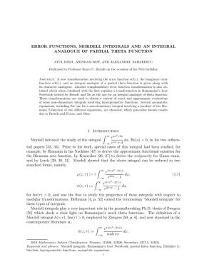 Error Functions, Mordell Integrals and an Integral Analogue of Partial Theta Function