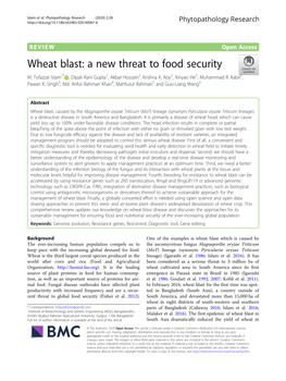 Wheat Blast: a New Threat to Food Security M