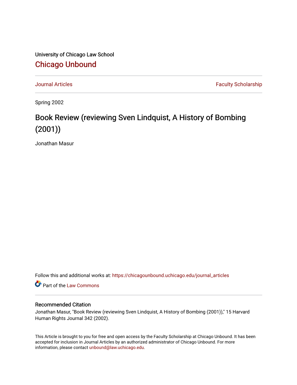 Book Review (Reviewing Sven Lindquist, a History of Bombing (2001))
