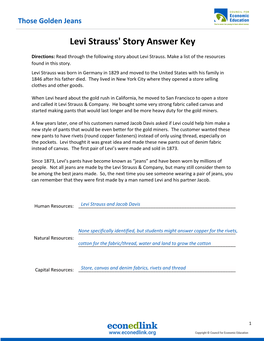Levi Strauss' Story Answer Key