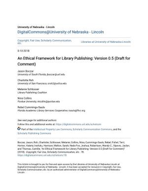 An Ethical Framework for Library Publishing: Version 0.5 (Draft for Comment)
