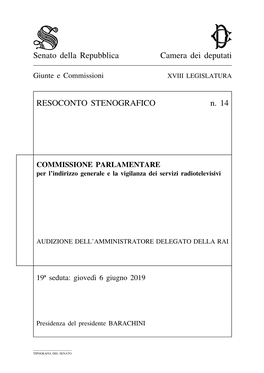 Senato Della Repubblica Camera Dei Deputati RESOCONTO STENOGRAFICO N. 14