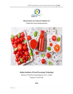 FME-Training Manual on Processing of Tomato Products 2020