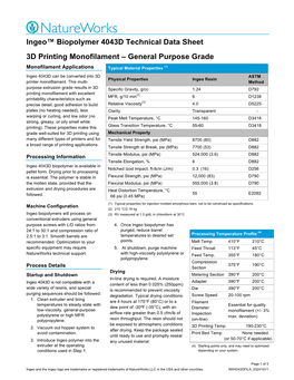 Ingeo Biopolymer 4043D Technical Data Sheet