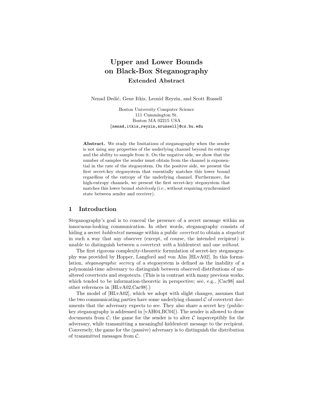 Upper and Lower Bounds on Black-Box Steganography Extended Abstract