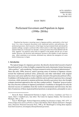 Prefectural Governors and Populism in Japan 7