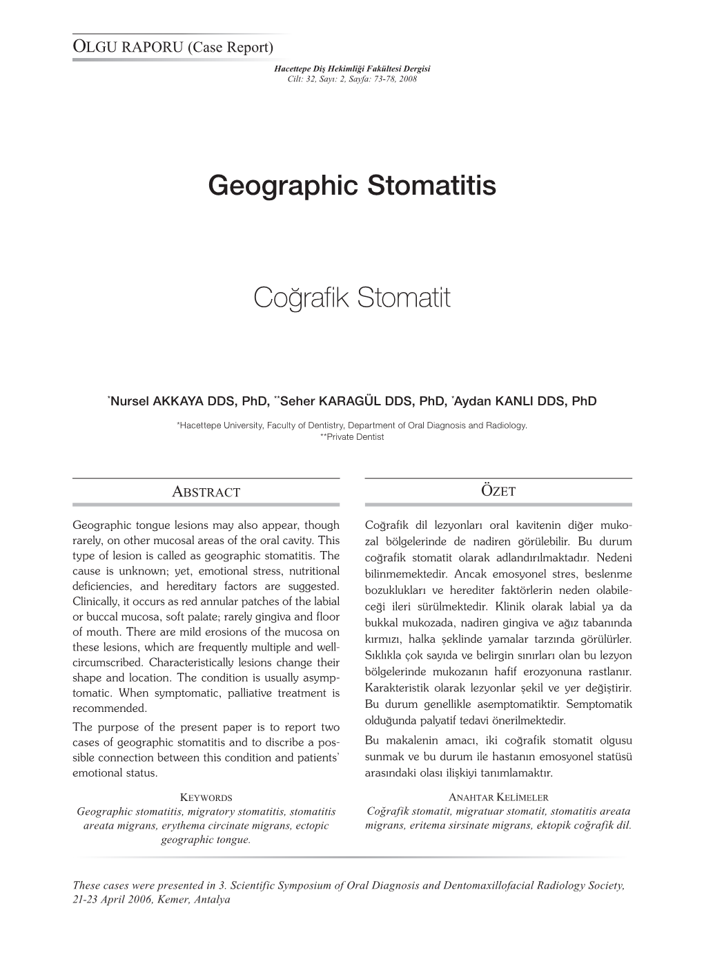 Geographic Stomatitis Coğrafik Stomatit
