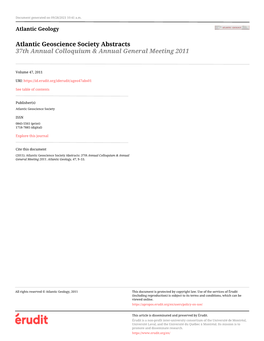 Atlantic Geoscience Society Abstracts: 37Th Annual Colloquium & Annual General Meeting 2011