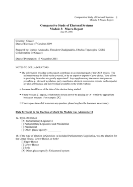 Macro Report Comparative Study of Electoral Systems Module 3: Macro Report June 05, 2006