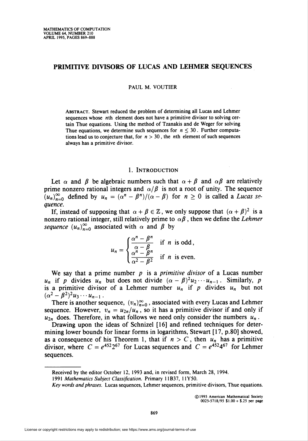 Primitive Divisors of Lucas and Lehmer Sequences