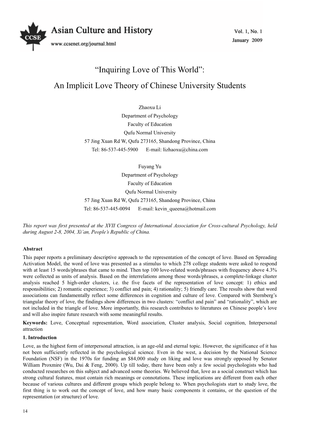 An Implicit Love Theory of Chinese University Students