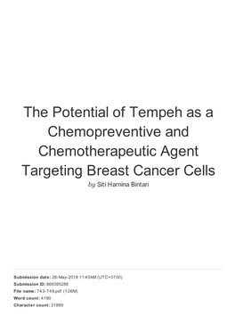 The Potential of Tempeh As a Chemopreventive and Chemotherapeutic Agent Targeting Breast Cancer Cells by Siti Harnina Bintari