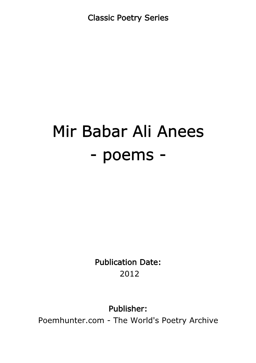 Mir Babar Ali Anees - Poems