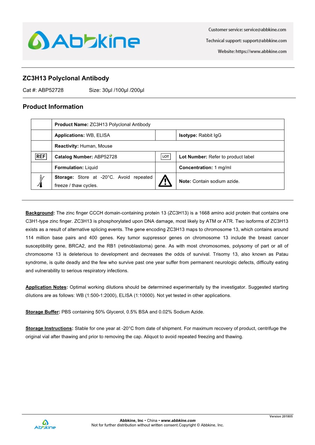 ZC3H13 Polyclonal Antibody Product Information