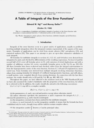 A Table of Integrals of the Error Functions*