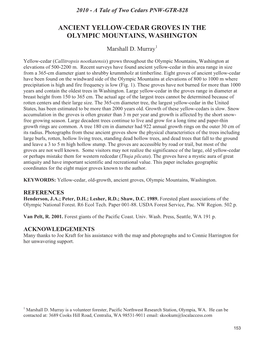 Ancient Yellow-Cedar Groves in the Olympic Mountains, Washington. In: a Tale of Two Cedars: International Symposium on Western Redcedar and Yellow- Cedar.C.A