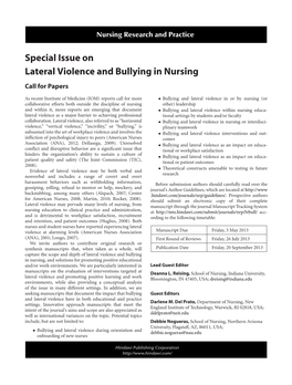 Special Issue on Lateral Violence and Bullying in Nursing Call for Papers
