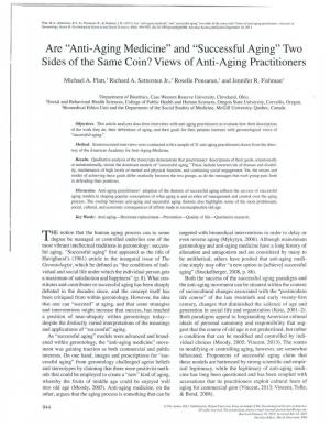 "Anti-Aging Medicine" and "Successful Aging" Two Sides of the Same Coin? Views of Anti-Aging Practitioners