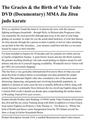 The Gracies & the Birth of Vale Tudo DVD (Documentary) MMA Jiu Jitsu Judo Karate