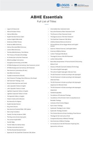 ABHE Essentials Full List of Titles