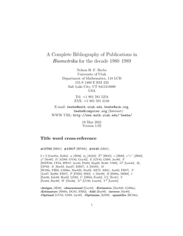A Complete Bibliography of Publications in Biometrika for the Decade 1980–1989