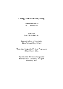 Analogy in Lovari Morphology
