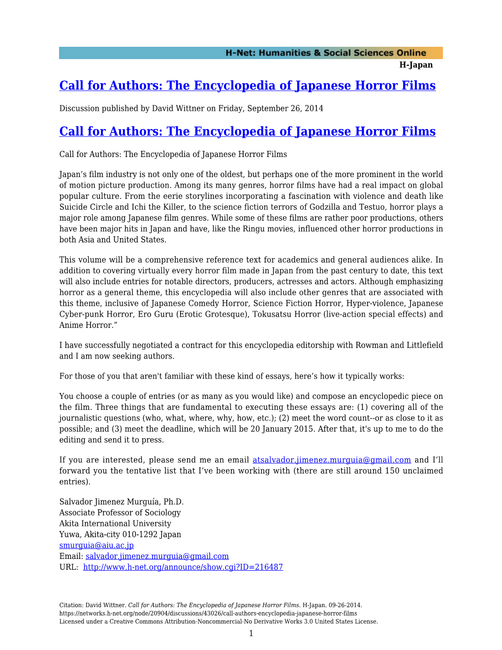 The Encyclopedia of Japanese Horror Films