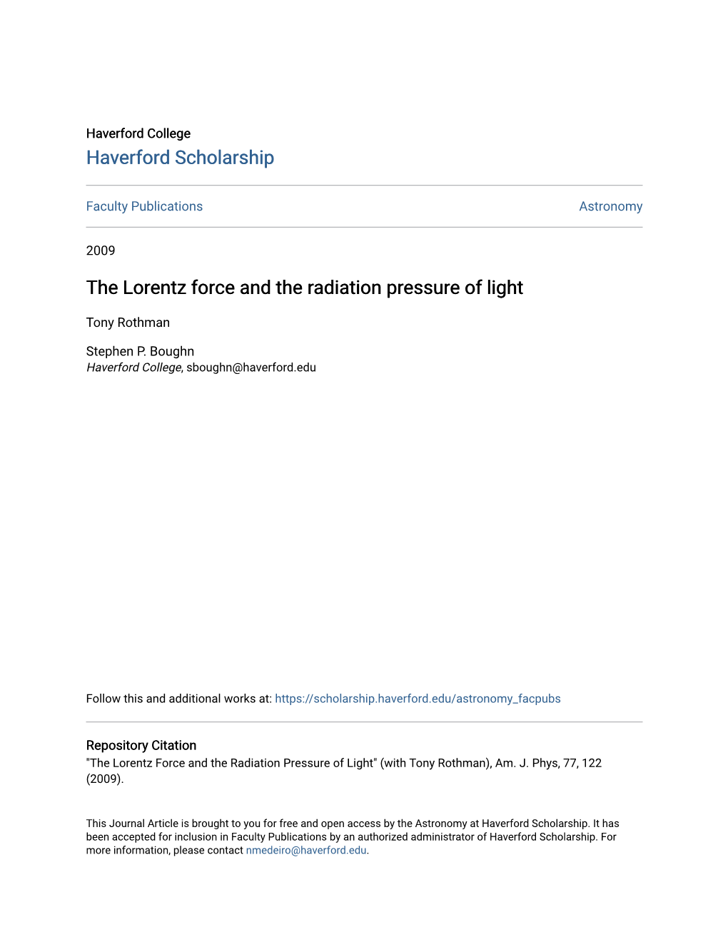 The Lorentz Force and the Radiation Pressure of Light