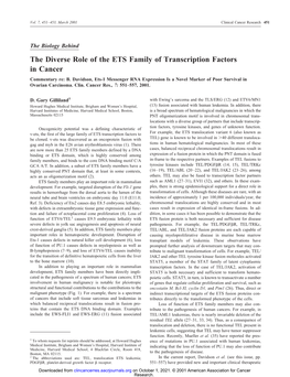 The Diverse Role of the ETS Family of Transcription Factors in Cancer Commentary Re: B