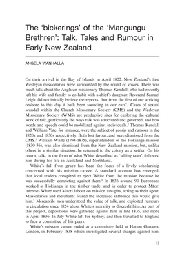 'Mangungu Brethren': Talk, Tales and Rumour in Early New Zealand