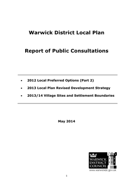 Warwick District Local Plan Report of Public Consultations