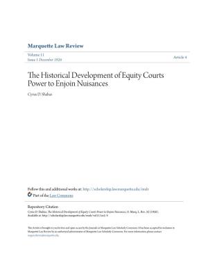 The Historical Development of Equity Courts Power to Enjoin Nuisances, 11 Marq