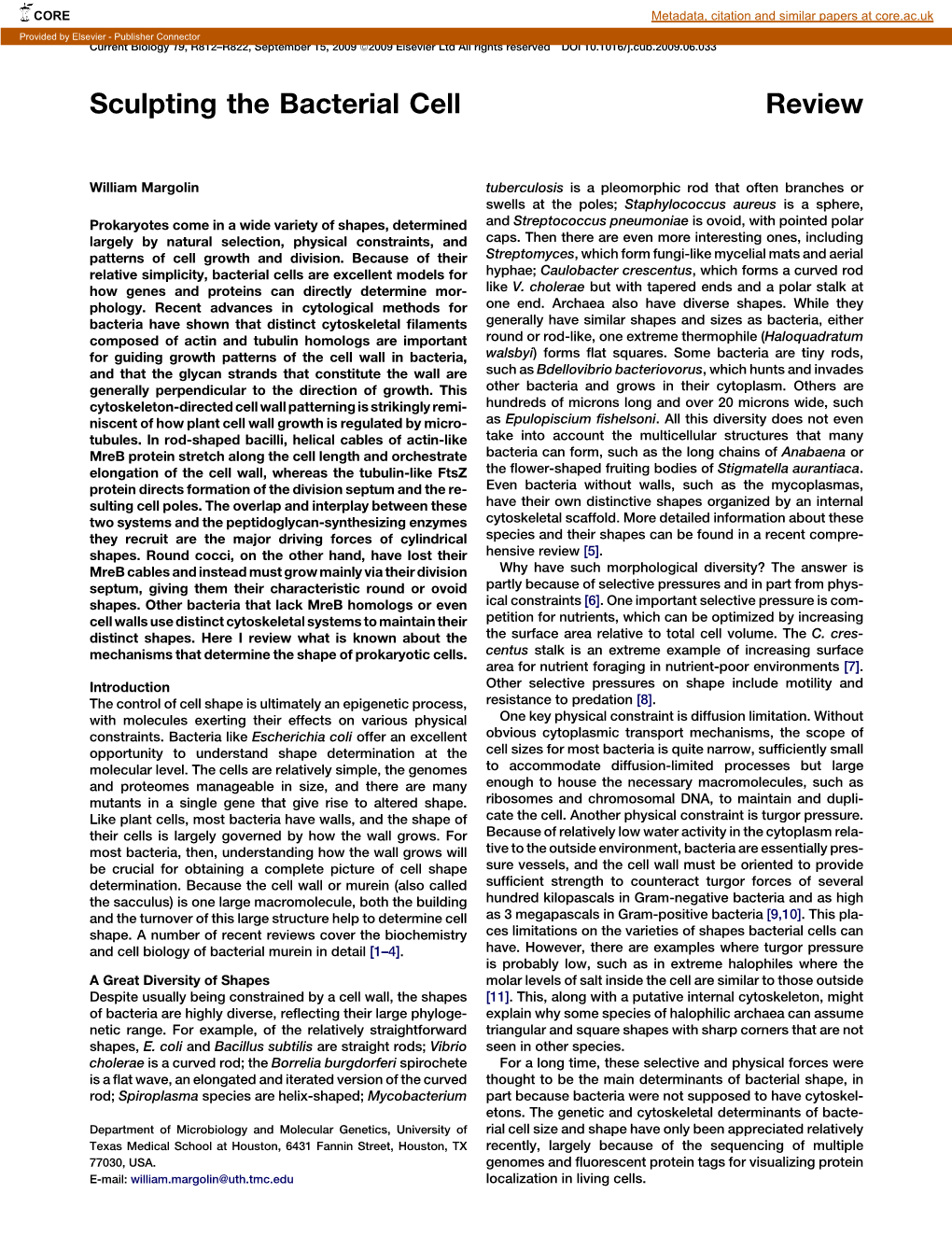 Sculpting the Bacterial Cell Review