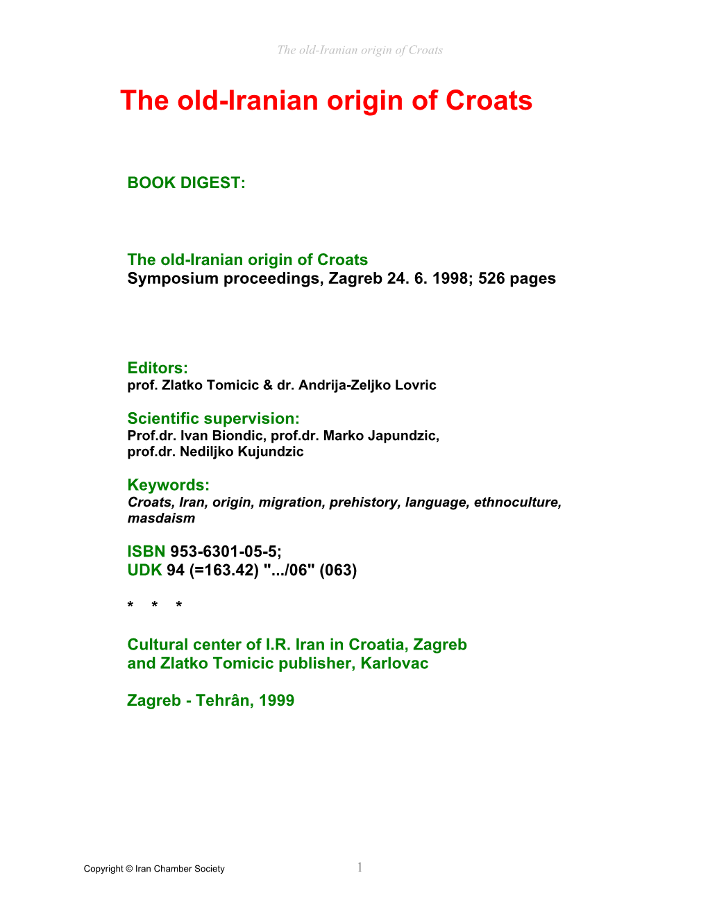 The Old-Iranian Origin of Croats
