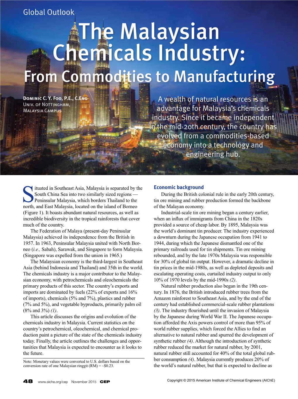 The Malaysian Chemicals Industry: from Commodities to Manufacturing