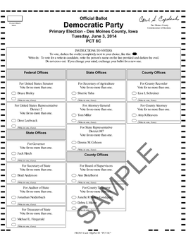 Democratic Party Commissioner of Elections Primary Election - Des Moines County, Iowa Tuesday, June 3, 2014 PCT 8C