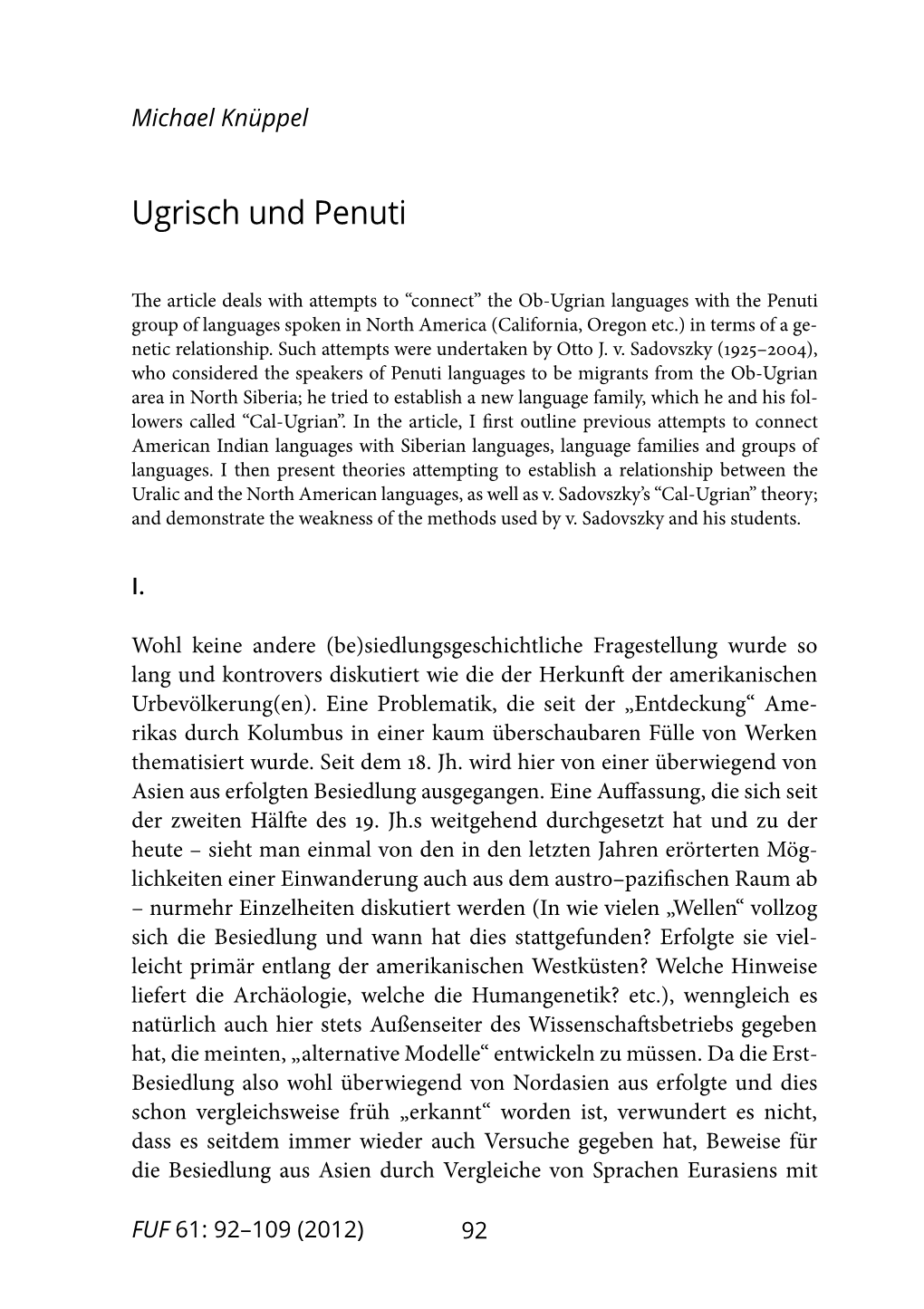 Ugrisch Und Penuti