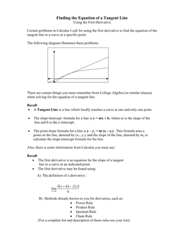 Finding the Equation of a Tangent Line Using the First Derivative